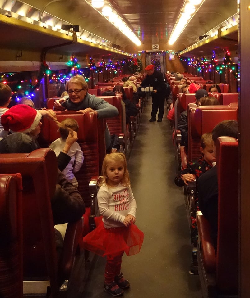 A photo of the interior of the North Conway Scenic Railroad train